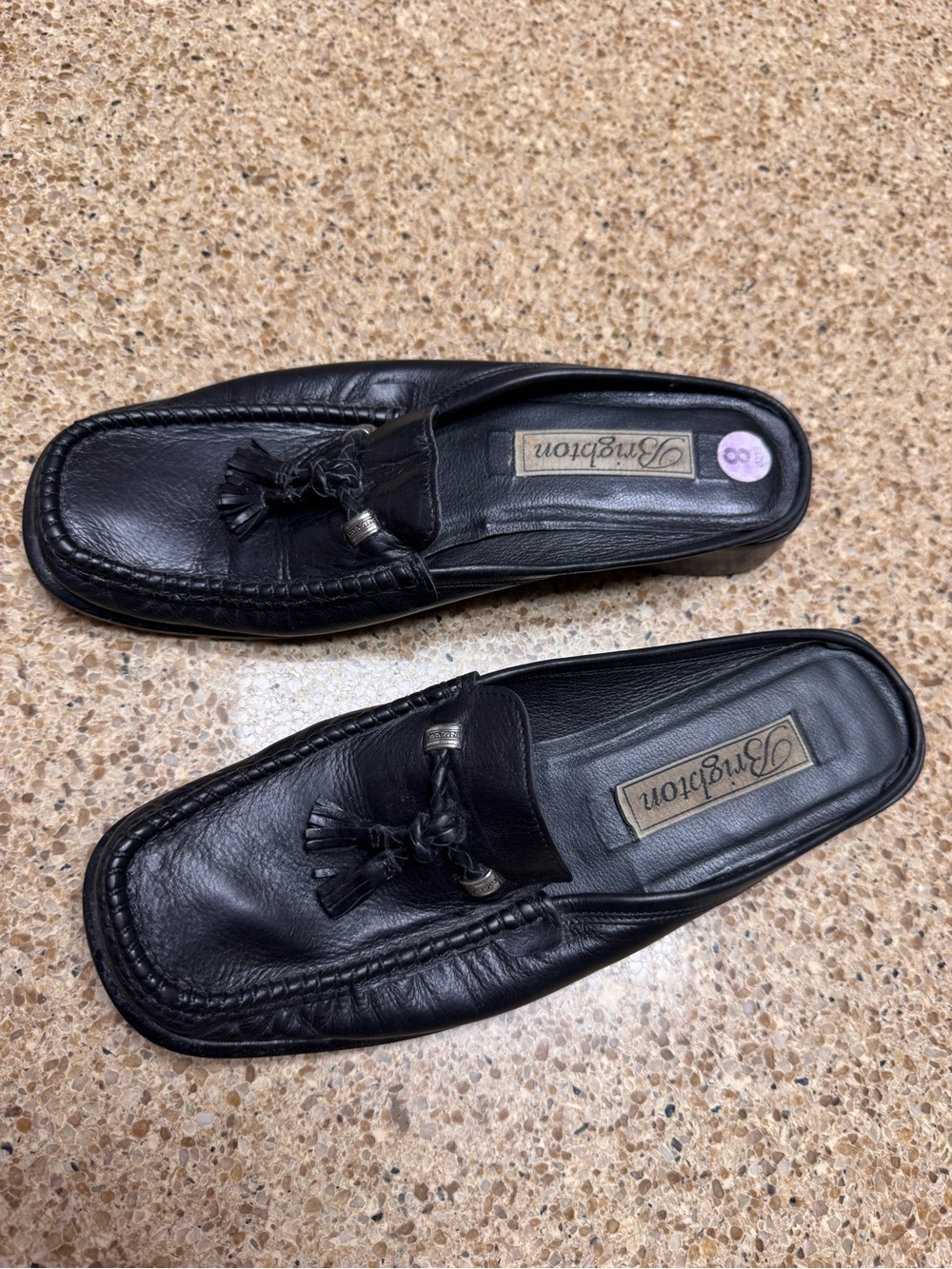Brighton Jamie Women’s Black Leather Tassel Slip-on Loafers